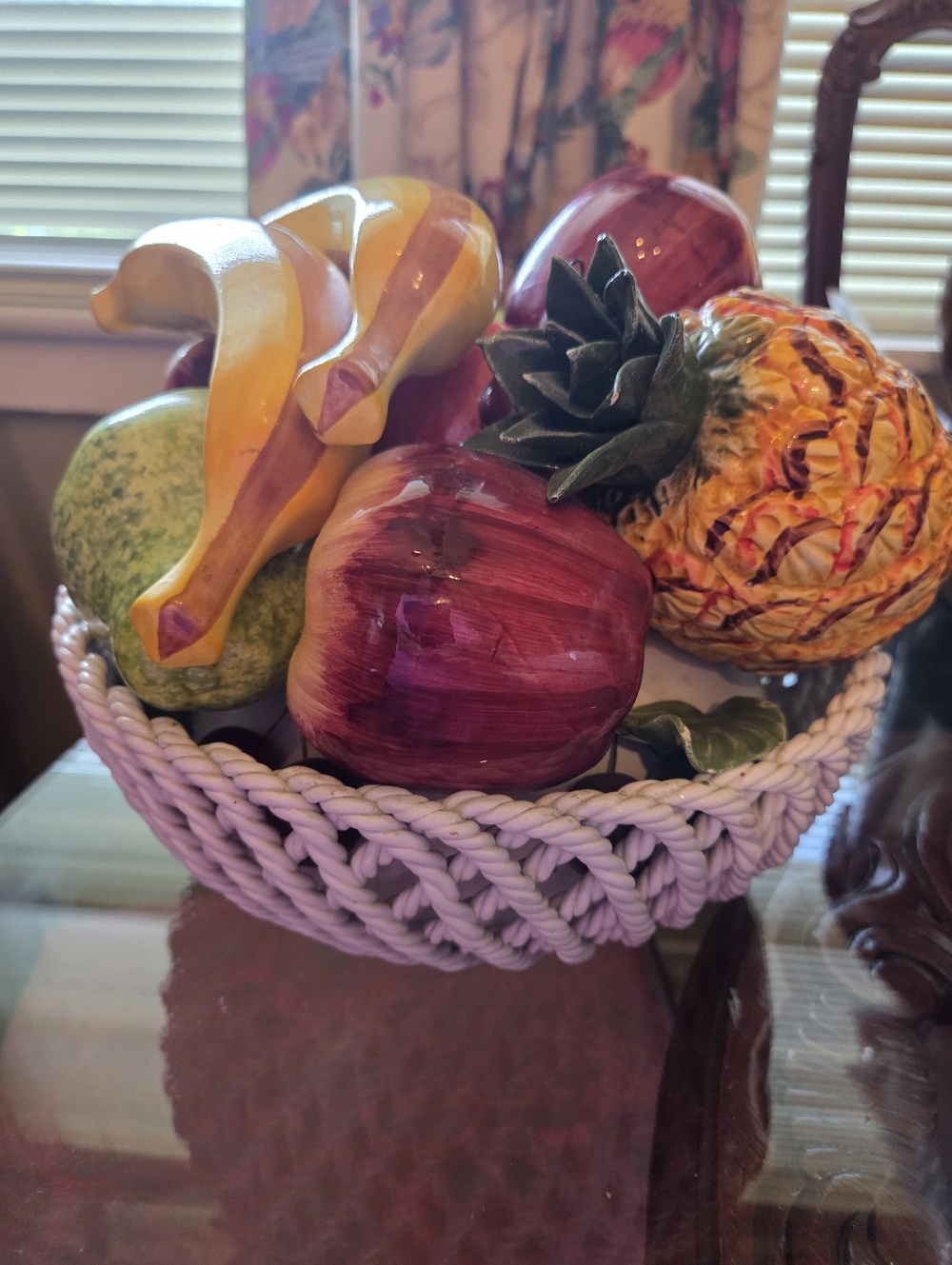 Vintage MCM Metal And Ceramic Fruit Bowl Centerpiece